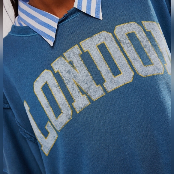 FREE PEOPLE Camden LONDON Denim Blue Sweatshirt We The Free New S Small - Picture 6 of 10